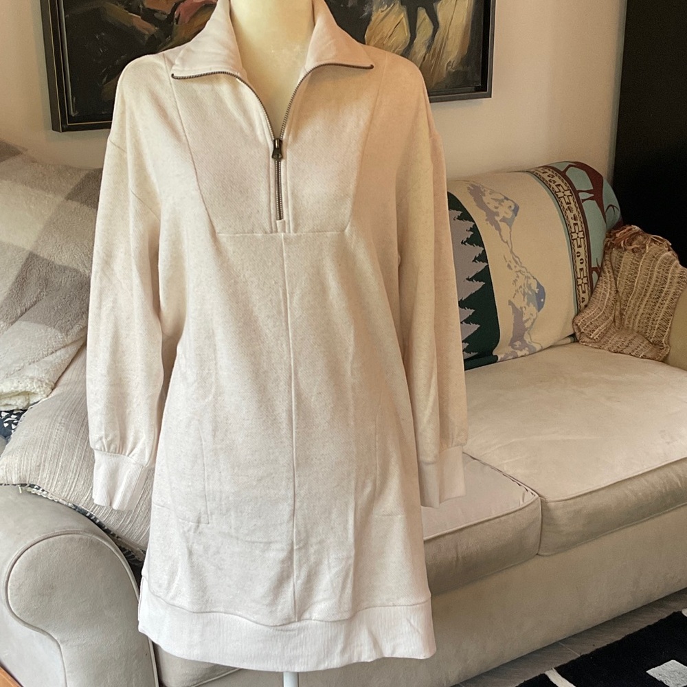 Faherty “Legend Quarter Zip, Cream, Long Sleeve, Sweatshirt Dress